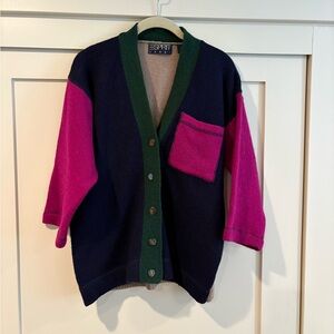 Vintage 90s Esprit Women's Vibrant Cardigan - Navy, Pink, Green